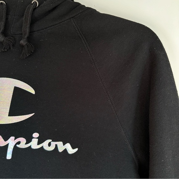 Women’s Small Champion Hoodie In Black With Silver Metallic Champion Word Logo - Picture 3 of 16